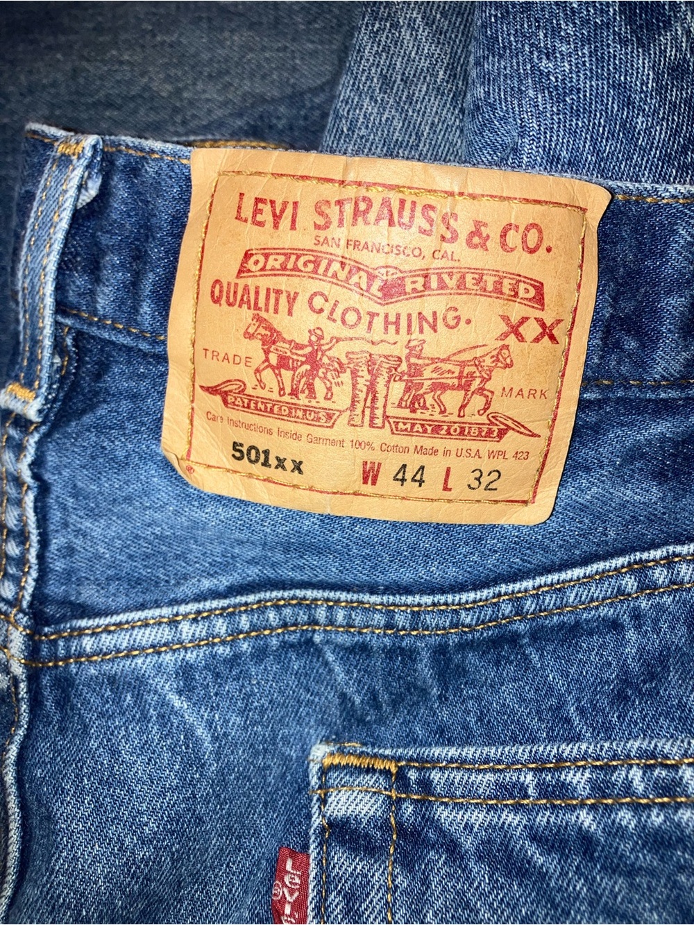 Levi's 501xx Men's Blue Straight-Leg Jeans with Tan Leather Patch